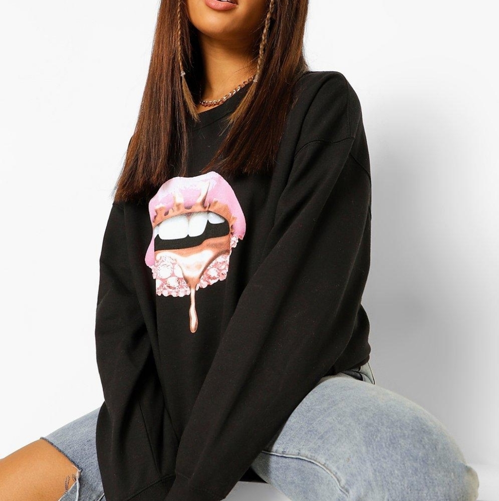 Jewel Lip Print Oversized Sweatshirt